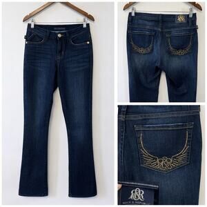 Y2K Rock & Republic Kasandra Jeans Sz 6 30x30.5 Bling Wing Pockets Bootcut 2000s